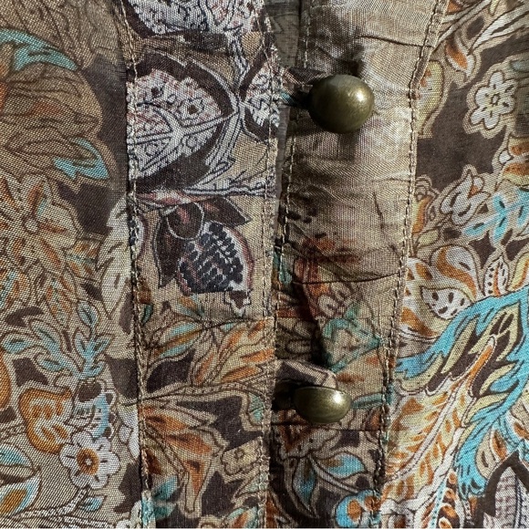 Coldwater Creek sz. L (14-16) sheer blouse, button front, brown floral, fall - Picture 7 of 12